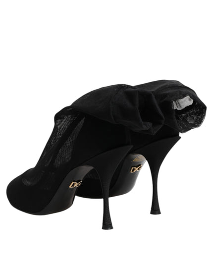 Dolce & Gabbana Black Silk Stretch Mesh Sock Boots Shoes