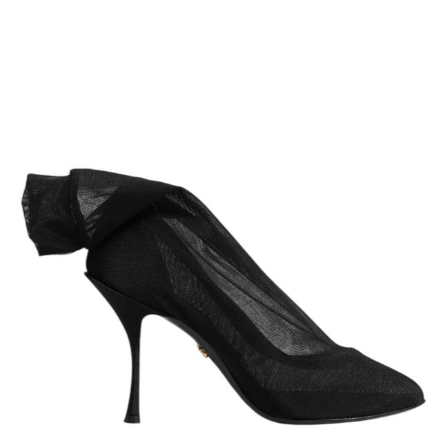 Dolce & Gabbana Black Silk Stretch Mesh Sock Boots Shoes