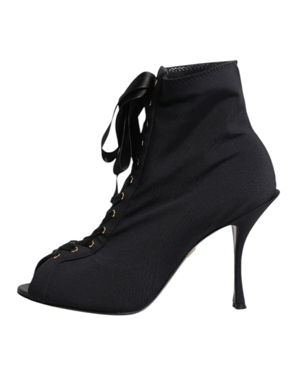 Dolce & Gabbana Black Stiletto Heels Lace Up Boots Shoes