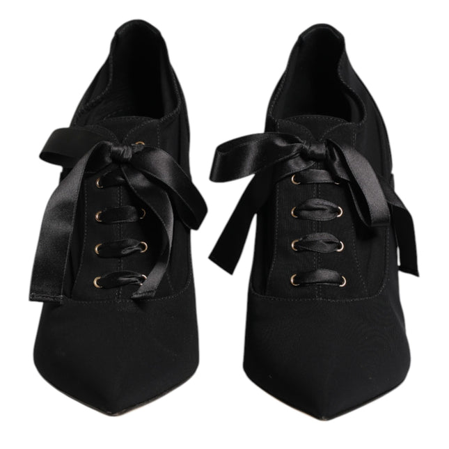Dolce & Gabbana Black Lace Up Stiletto Heels Pumps Shoes