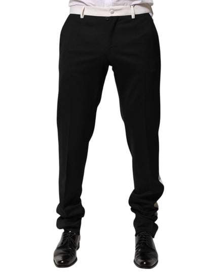 Dolce & Gabbana Black White Stripe Wool Men Trouser Pants