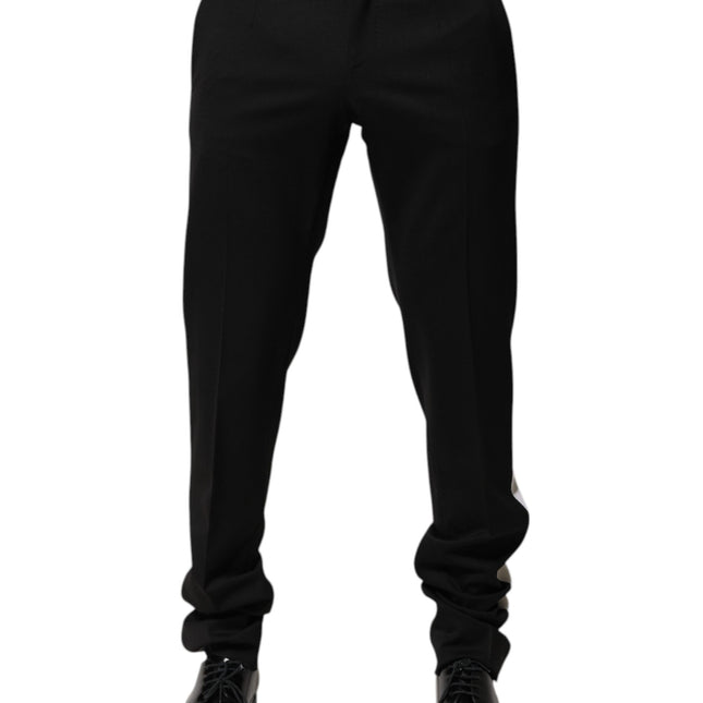 Dolce & Gabbana Black White Stripe Wool Men Trouser Pants