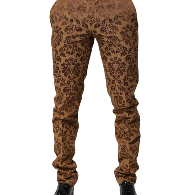 Dolce & Gabbana Brown Floral Jacquard Men Skinny Trouser Pants