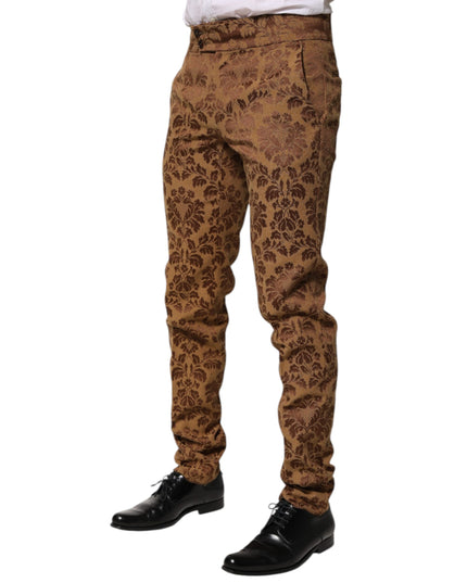 Dolce & Gabbana Brown Floral Jacquard Men Skinny Trouser Pants
