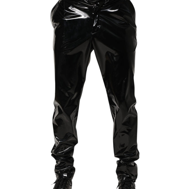 Dolce & Gabbana Black Polyester Mid Waist Men Trouser Pants