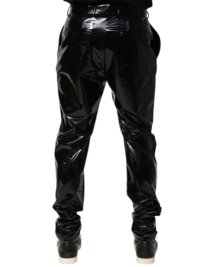 Dolce & Gabbana Black Polyester Mid Waist Men Trouser Pants