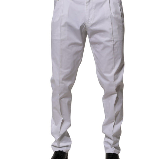 Dolce & Gabbana White Cotton Dress Slim Formal Trouser Pants