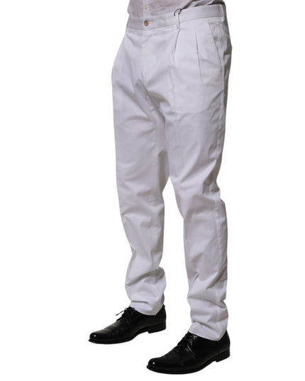 Dolce & Gabbana White Cotton Dress Slim Formal Trouser Pants