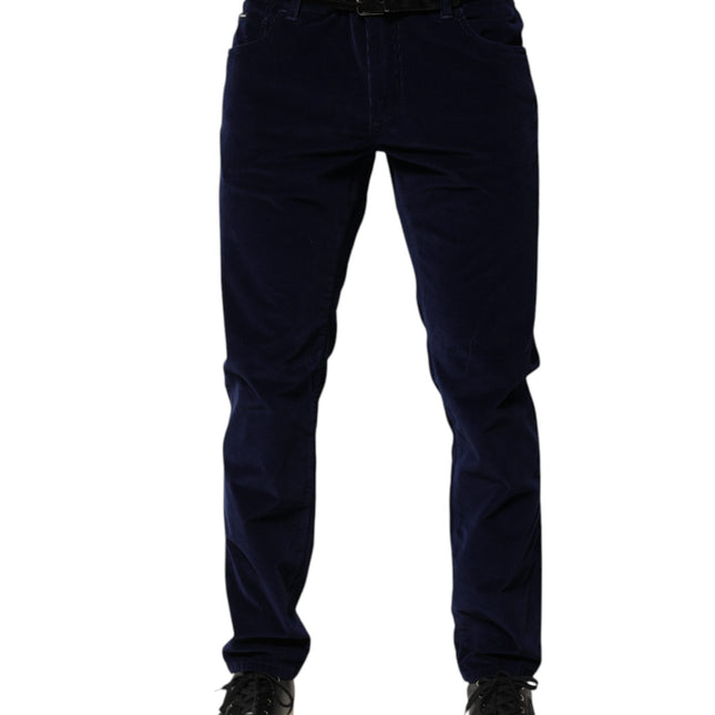 Dolce & Gabbana Navy Blue Cotton Tapered Formal Trouser Pants