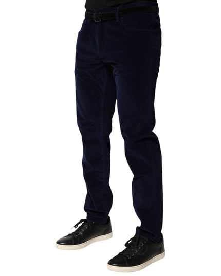 Dolce & Gabbana Navy Blue Cotton Tapered Formal Trouser Pants