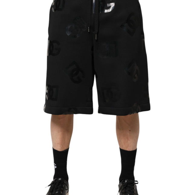 Dolce & Gabbana Black Logo Cotton Bermuda Sweatshorts Shorts