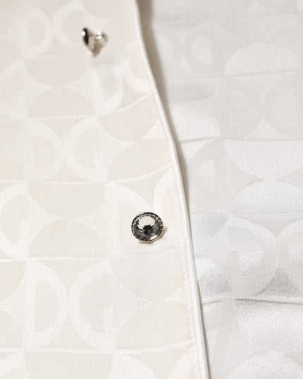 Dolce & Gabbana White Silk DG Logo Print Long Sleeves Shirt