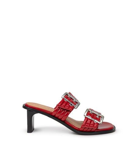 Ganni Red Leather Stiletto Heel Sandals