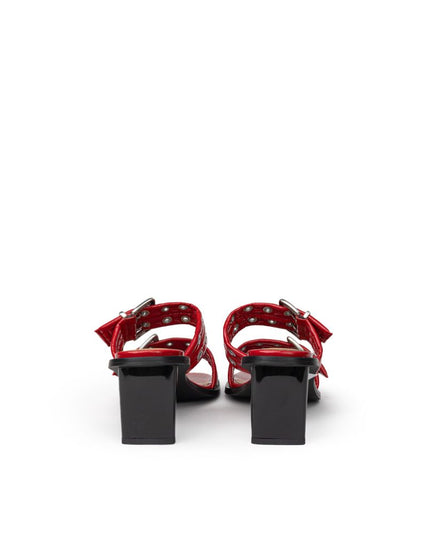 Ganni Red Leather Stiletto Heel Sandals