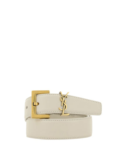 Saint Laurent White Calf Leather Bos Taurus Regular Belt