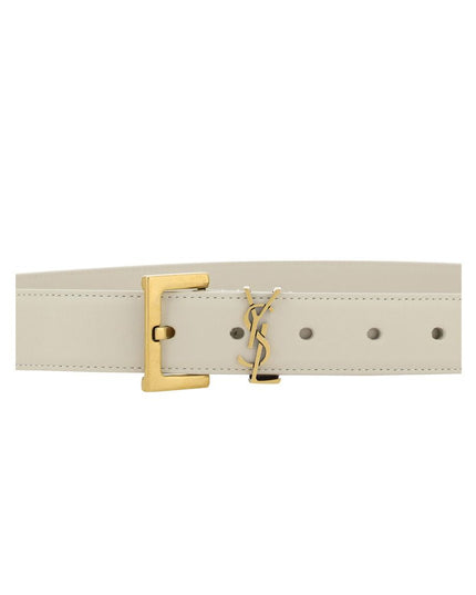 Saint Laurent White Calf Leather Bos Taurus Regular Belt