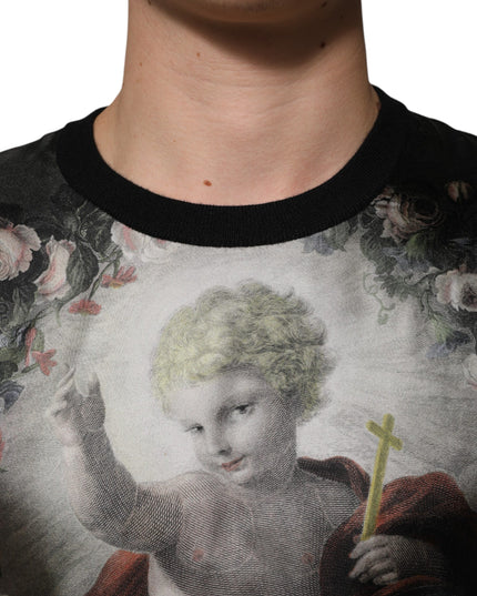 Dolce & Gabbana Black Cashmere Cherub Print Baroque Sweater