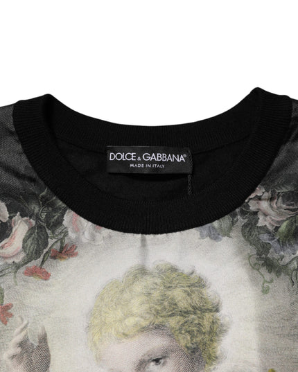 Dolce & Gabbana Black Cashmere Cherub Print Baroque Sweater