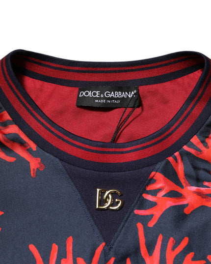 Dolce & Gabbana Navy Red Silk Coral Print Pullover Sweater