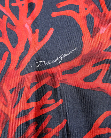 Dolce & Gabbana Navy Red Silk Coral Print Pullover Sweater