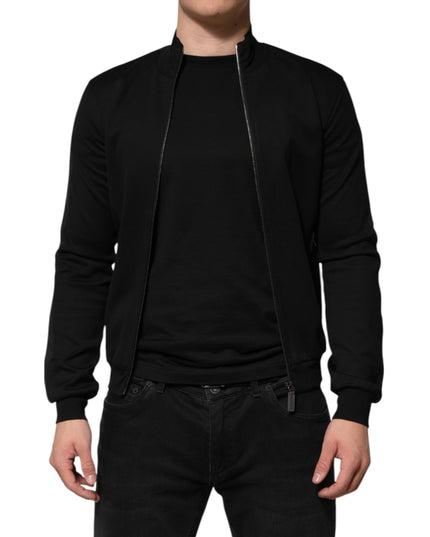 Dolce & Gabbana Black Cotton Logo Full Zip Men Bomber Jacket
