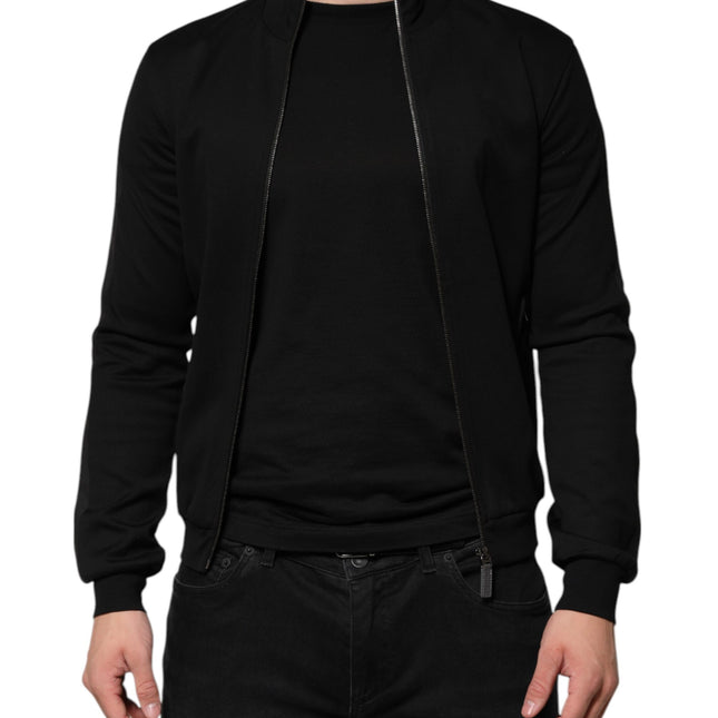 Dolce & Gabbana Black Cotton Logo Full Zip Men Bomber Jacket