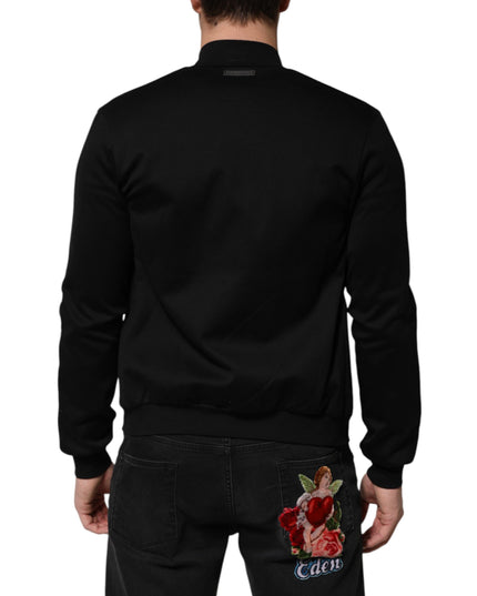 Dolce & Gabbana Black Cotton Logo Full Zip Men Bomber Jacket