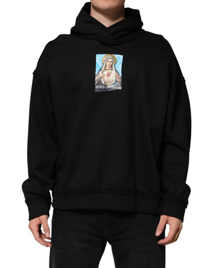 Dolce & Gabbana Black Printed Hoodie Crystal Embellished Jacket