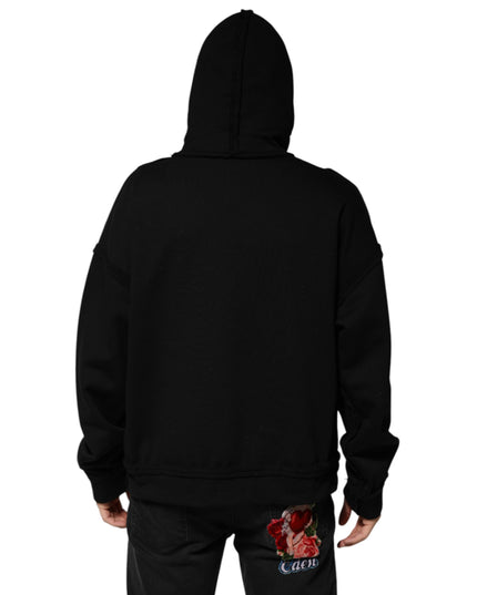 Dolce & Gabbana Black Printed Hoodie Crystal Embellished Jacket