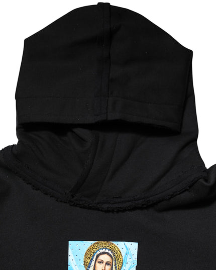 Dolce & Gabbana Black Printed Hoodie Crystal Embellished Jacket