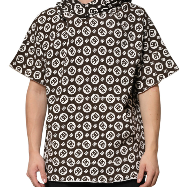 Dolce & Gabbana Brown White DG Logo Short Hoodie Sweater