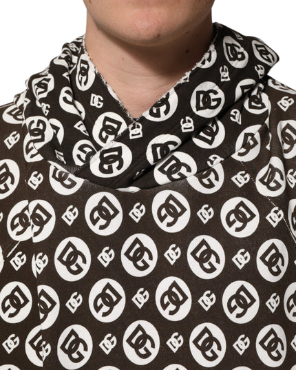 Dolce & Gabbana Brown White DG Logo Short Hoodie Sweater