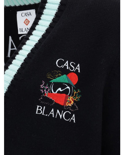 Casablanca Black Merino Wool Cardigan