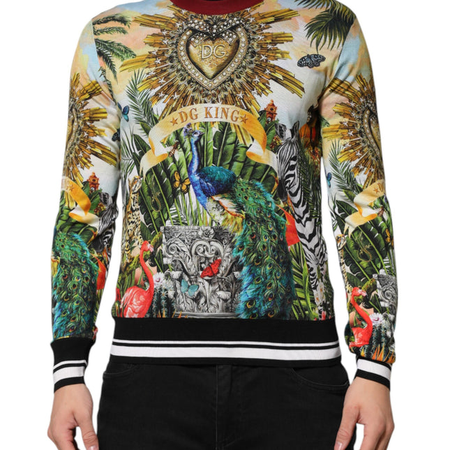 Dolce & Gabbana Tropical Heart Crown Silk Pullover Sweater