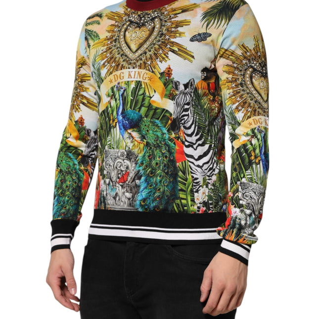 Dolce & Gabbana Tropical Heart Crown Silk Pullover Sweater