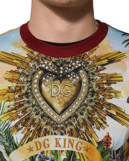 Dolce & Gabbana Tropical Heart Crown Silk Pullover Sweater