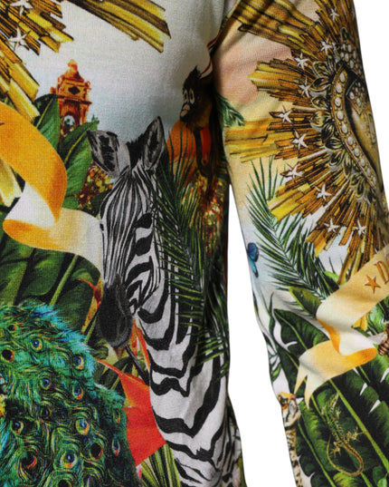 Dolce & Gabbana Tropical Heart Crown Silk Pullover Sweater