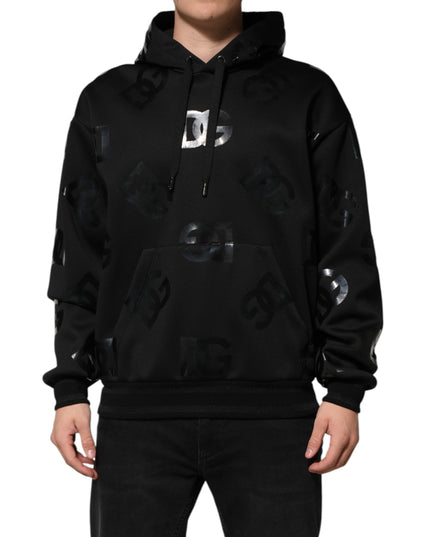 Dolce & Gabbana Black DG Logo Hoodie Metallic Print Sweater