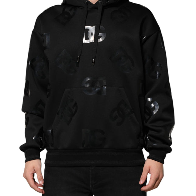 Dolce & Gabbana Black DG Logo Hoodie Metallic Print Sweater