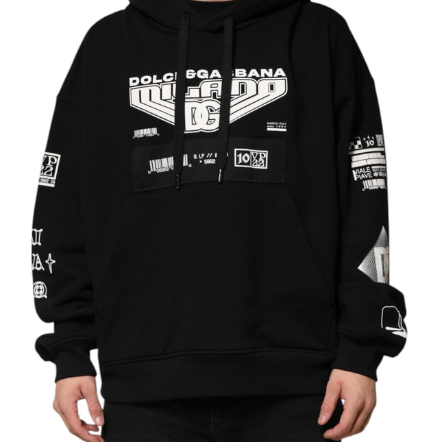 Dolce & Gabbana Black Cotton DG Milano Logo Print Hoodie Sweater