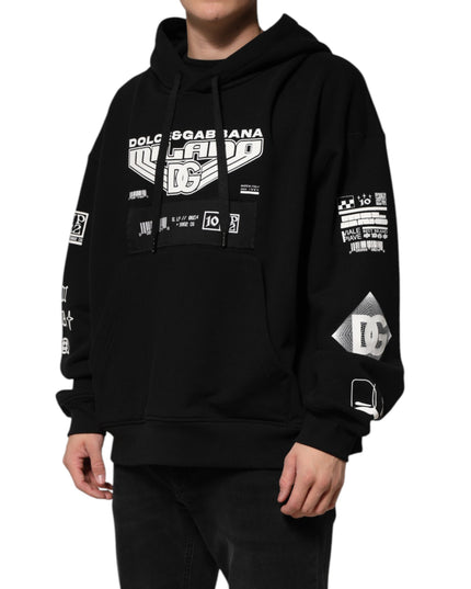 Dolce & Gabbana Black Cotton DG Milano Logo Print Hoodie Sweater