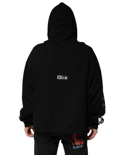 Dolce & Gabbana Black Cotton DG Milano Logo Print Hoodie Sweater