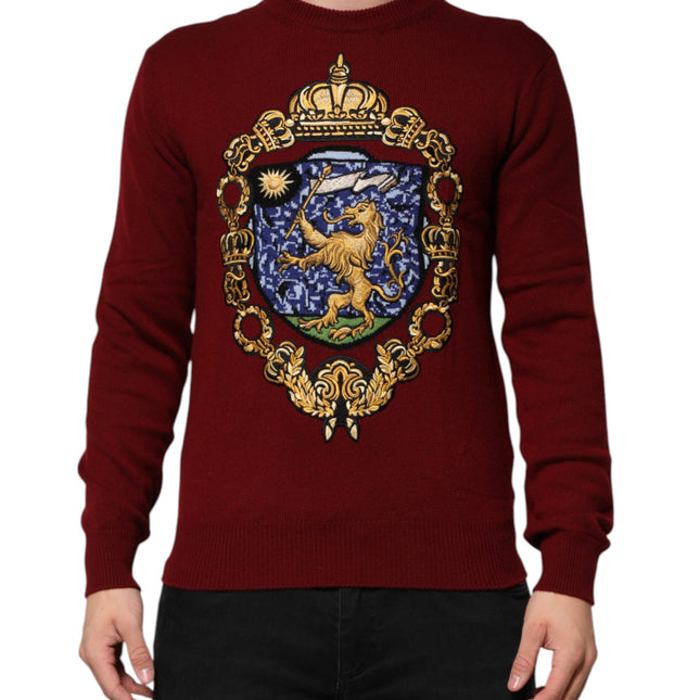 Dolce & Gabbana Burgundy Cashmere Lion Crest Pullover Sweater