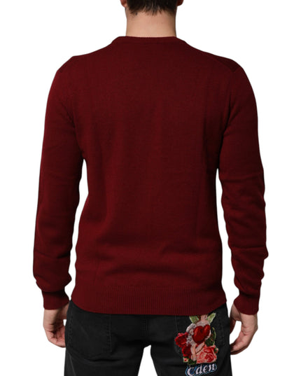 Dolce & Gabbana Burgundy Cashmere Lion Crest Pullover Sweater
