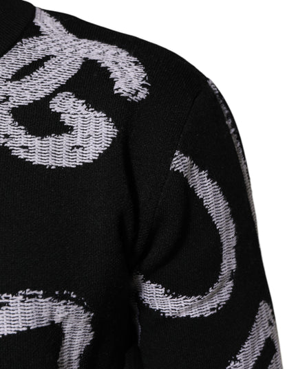 Dolce & Gabbana Black Nylon Wool Heart Print Pullover Sweater