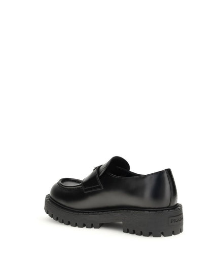 Prada Black Calf Leather Bos Taurus Slip-On Loafers