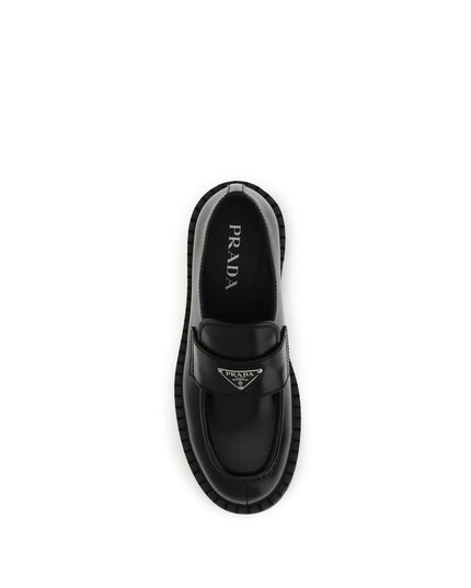 Prada Black Calf Leather Bos Taurus Slip-On Loafers