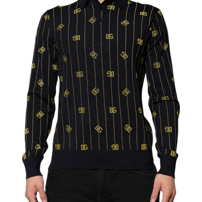 Dolce & Gabbana Black Logo Jacquard Knitted Polo Shirt T-shirt