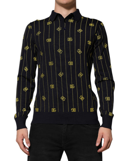 Dolce & Gabbana Black Logo Jacquard Knitted Polo Shirt T-shirt