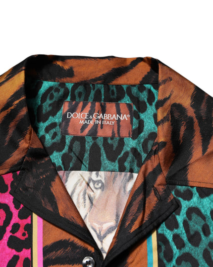 Dolce & Gabbana Multicolor Silk Tiger Print Hawaiian T-shirt